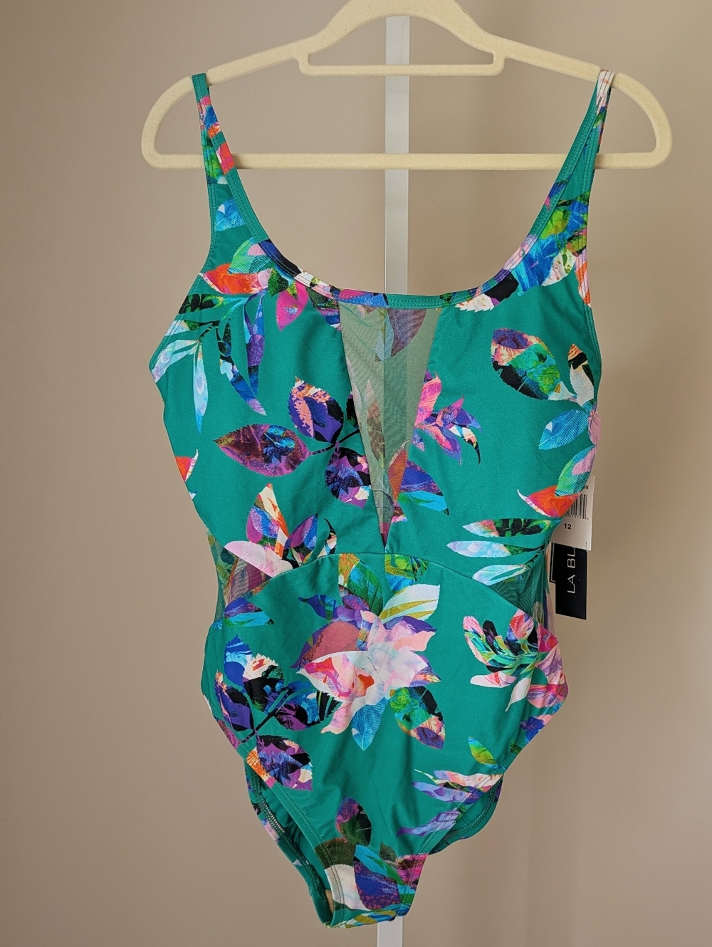 NWT La Blanca Havana Tropics Tummy Control Bathing Suit Swimsuit Mesh Sz 12 Cut
